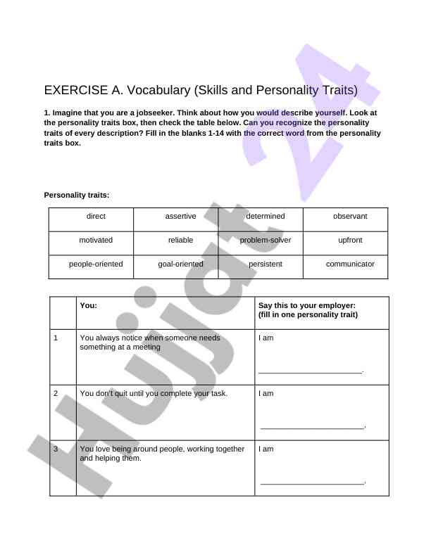 Jobseeker skills and personality traits overview