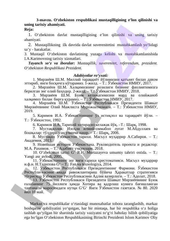 O‘zbekiston mustaqilligining tarixiy ahamiyati