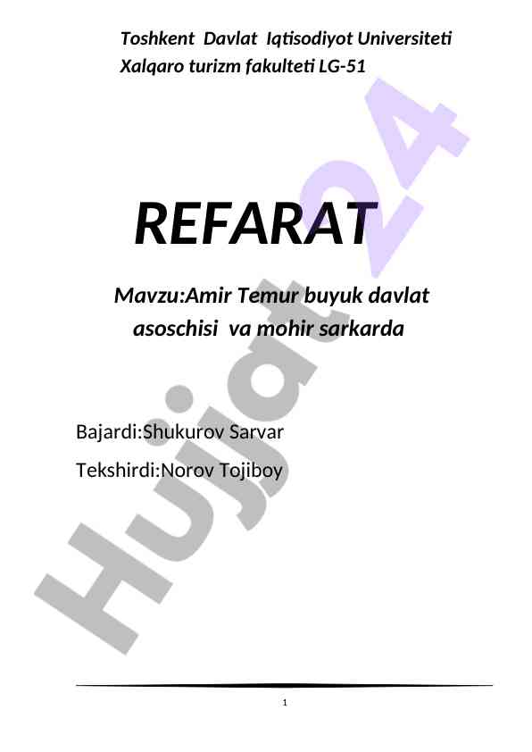 Amir temur buyuk davlat asoschisi va mohir sarkarda