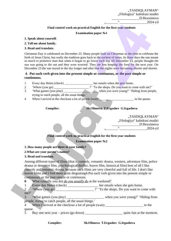 Final control work on practical english for students