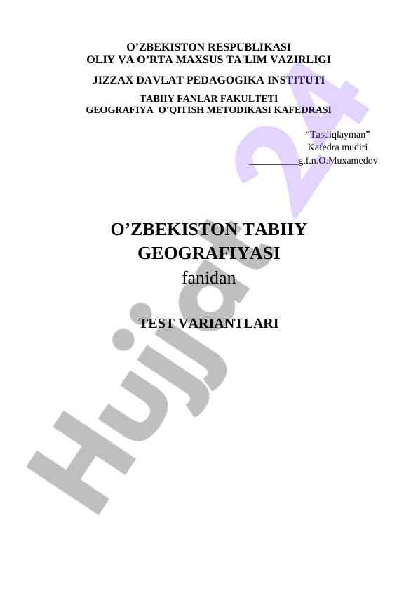 O‘zbekiston tabiiy geografiyasi test variantlari