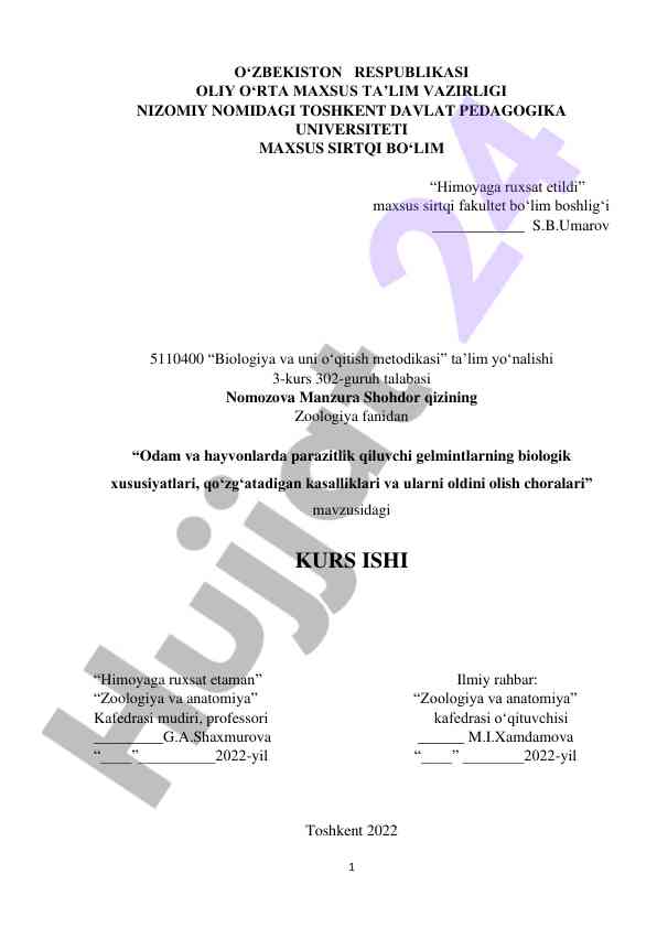 Odam va hayvonlarda parazitlik qiluvchi gelmintlar