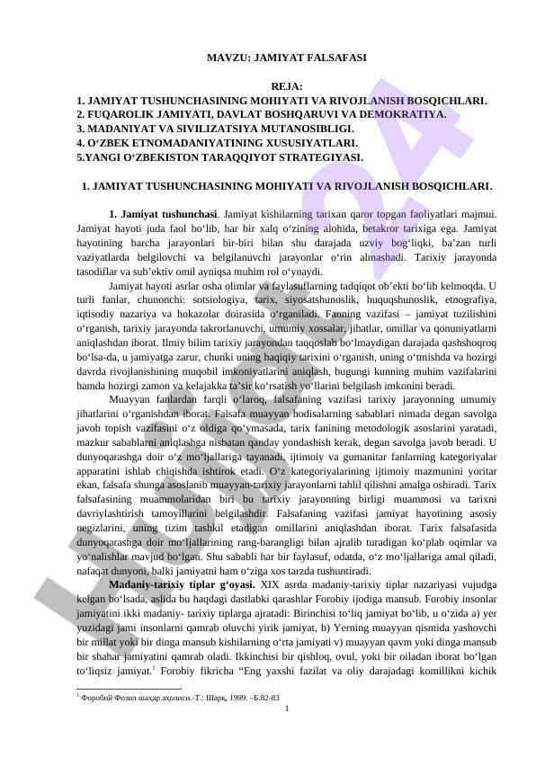 Jamiyat falsafasi va rivojlanish bosqichlari