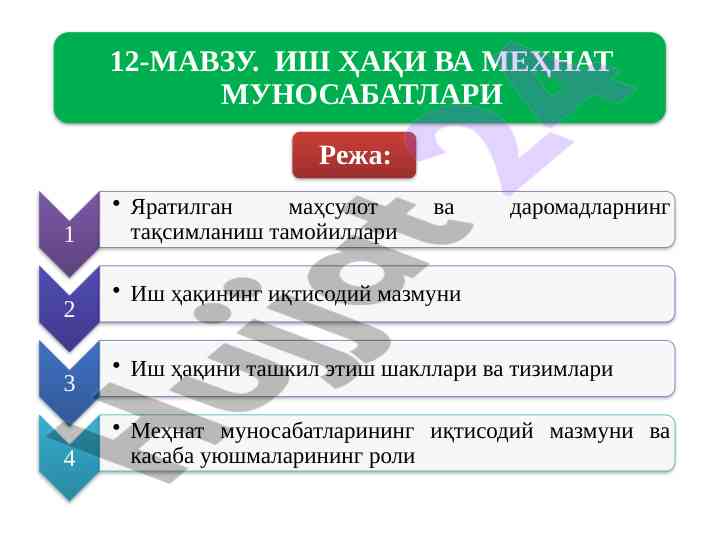Ish haqi va tovarlar sotib olish tamoyillari