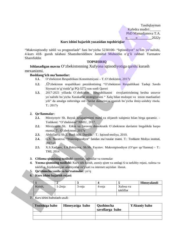 Xufyona iqtisodiyotiga qarshi kurash mexanizmi