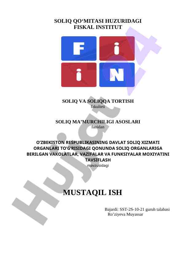 Soliq ma’murchiligi asoslari bilan tanishtirish