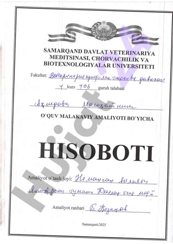 Amaliyot hisobotlari: veterinariya tibbiyoti
