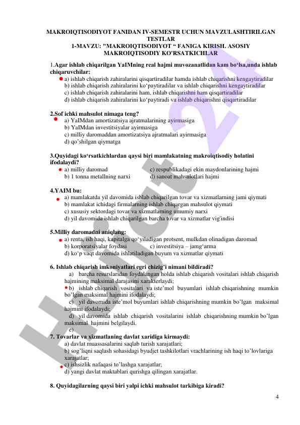 Makroiqtisodiyot fanidan iv-semestr testlar