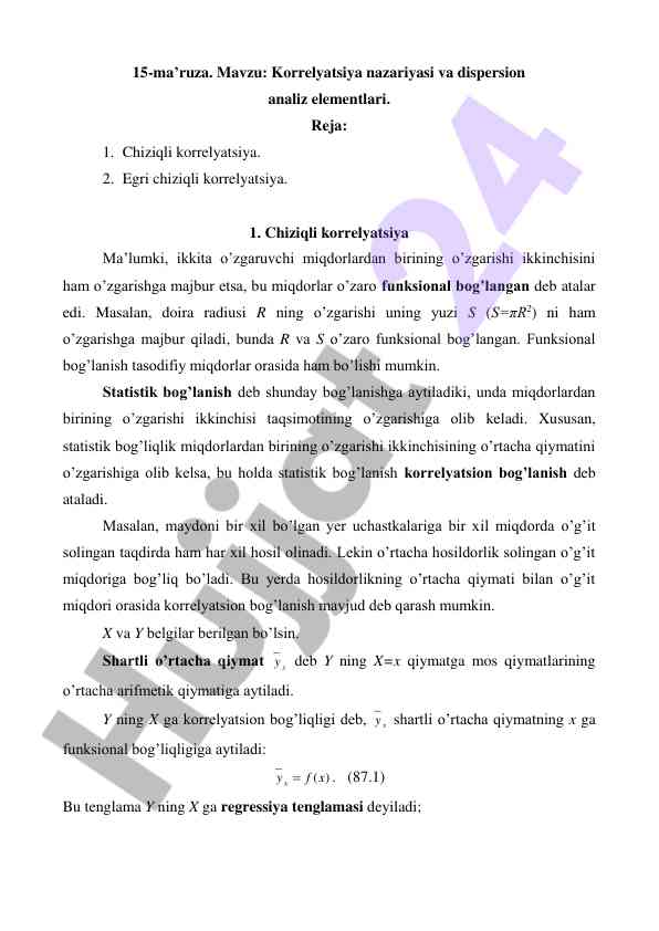 Korrelyatsiya nazariyasi va dispersion analiz elementlari