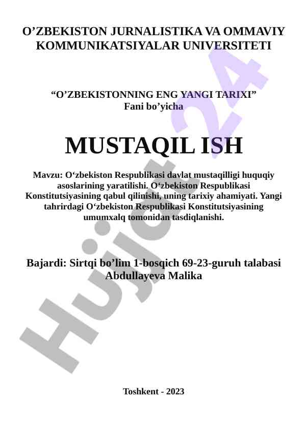 O‘zbekiston respublikasi davlat mustaqilligi huquqiy asoslari