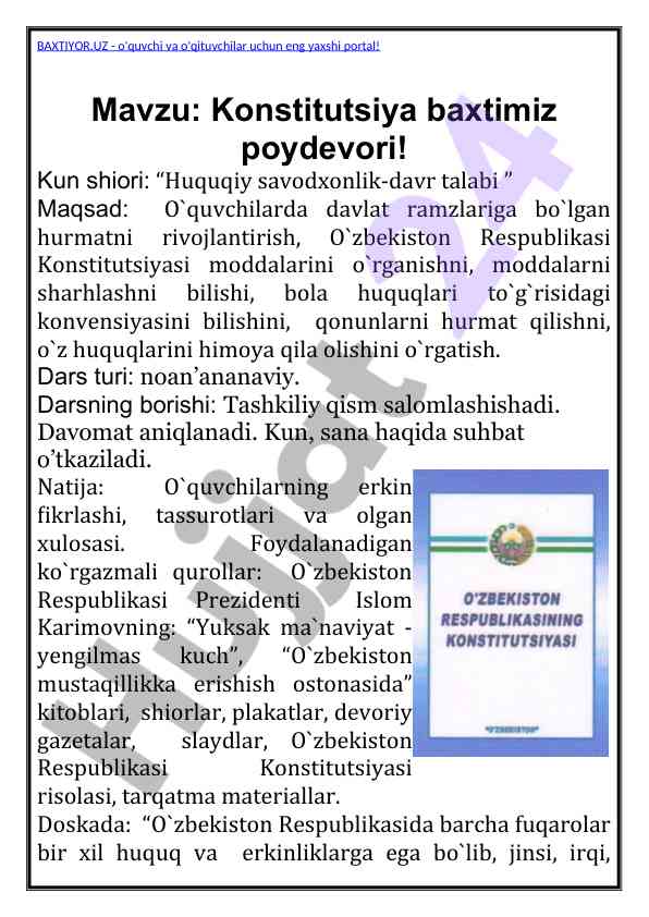 Konstitutsiya baxtimiz poydevori dars ishlanmasi