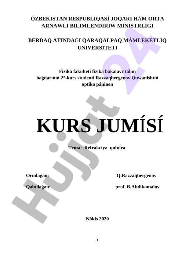 Refrakciya qubılısı kurs jumísí