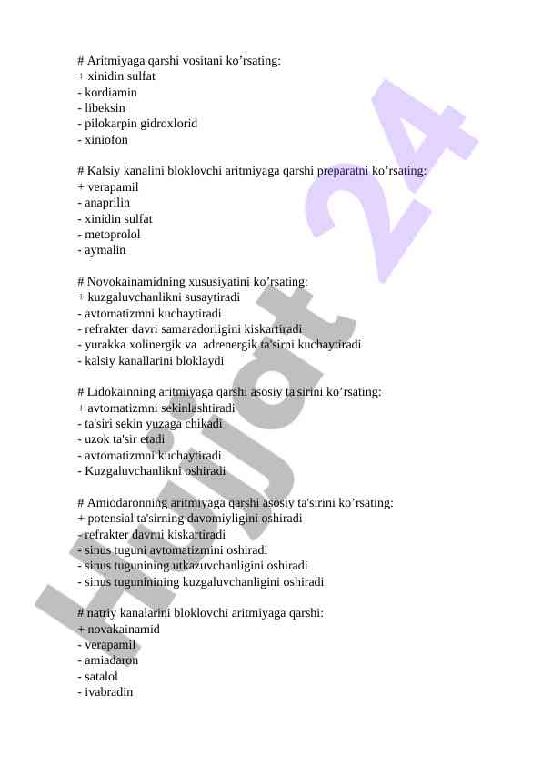 Aritmiyaga qarshi preparatlar va ta'sirlari