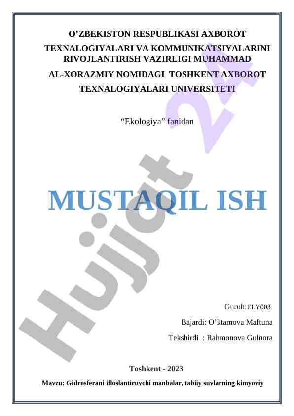Gidrosferani ifloslantiruvchi manbalar tahlili