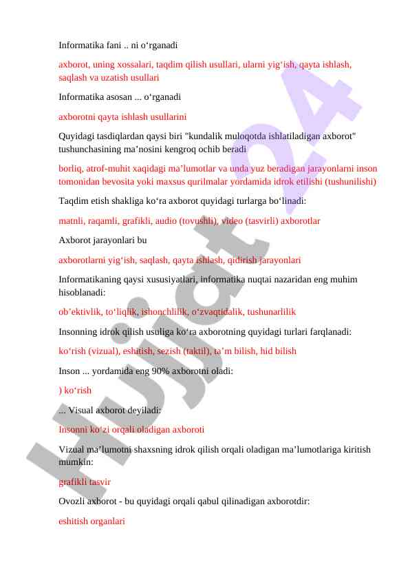 Axborotni qayta ishlash usullari bilan tanishing
