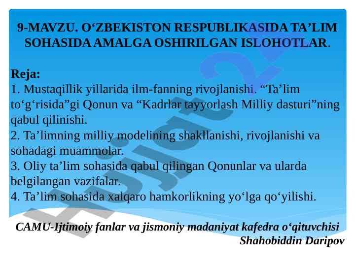 O‘zbekiston respublikasida taʼlim sohasida islohotlar