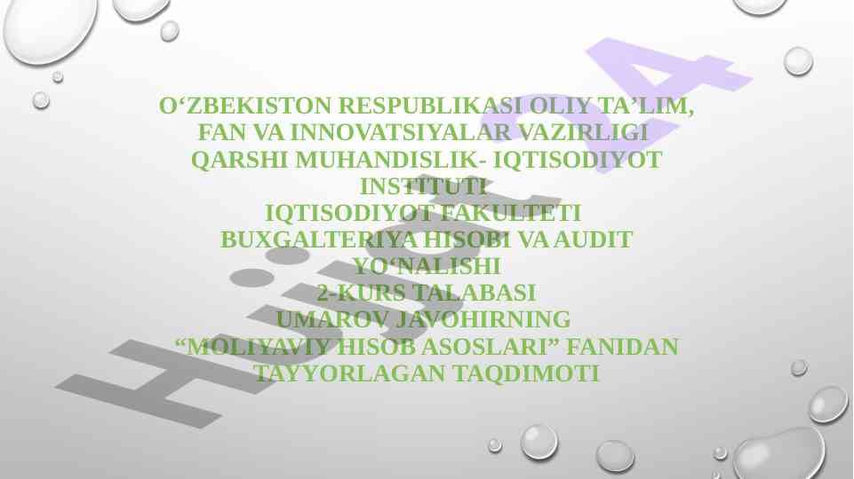 Moliyaviy hisob asoslari: materiallarni baholash usullari