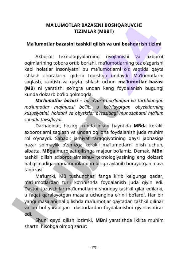 Ma'lumotlar bazasi boshqaruvchi tizimlar