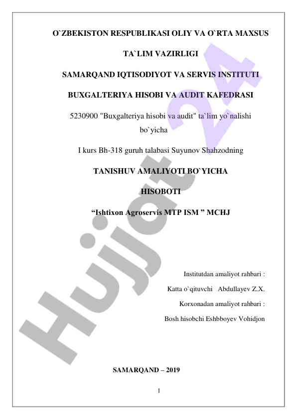 Buxgalteriya hisobi va audit amaliyoti hisoboti