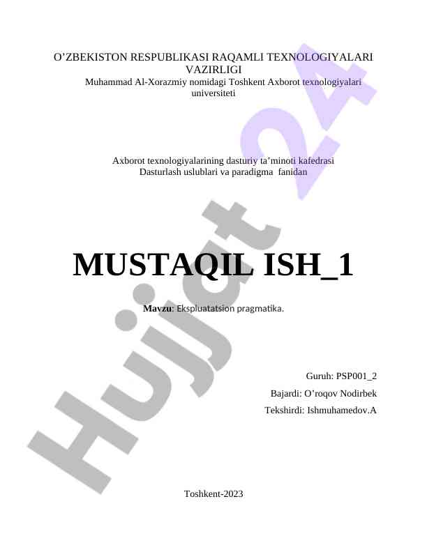 Ekspluatatsion pragmatika dasturlashda asosiy usullar