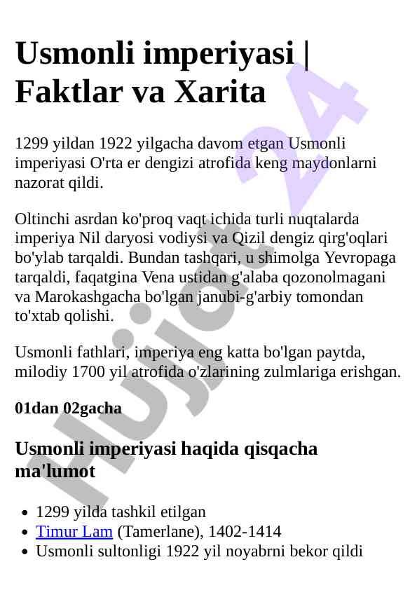 Usmonli imperiyasi tarixi va faktlar