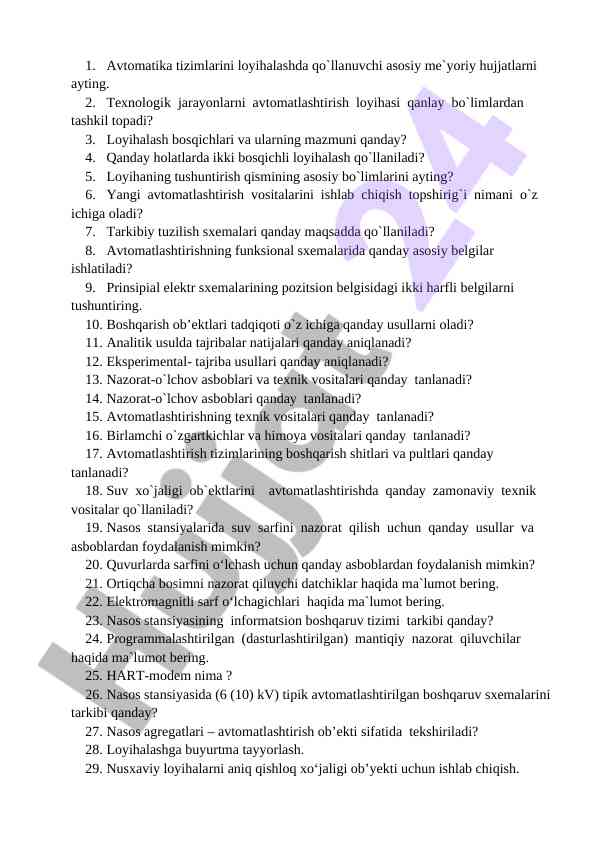 Avtomatika tizimlari loyihalash asoslari
