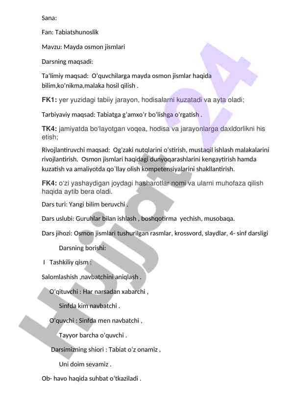 Mayda osmon jismlari bo‘yicha ta’lim darslari