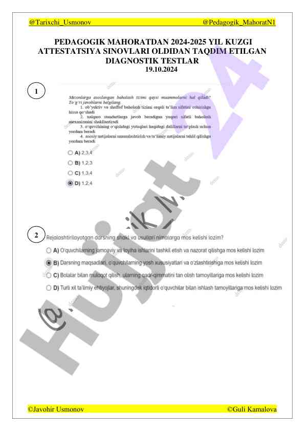 Pedagogik mahorat 2024-2025 testlar katalogi