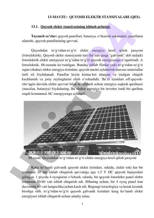 Quyosh elektr stansiyalarining ishlash prinsipi