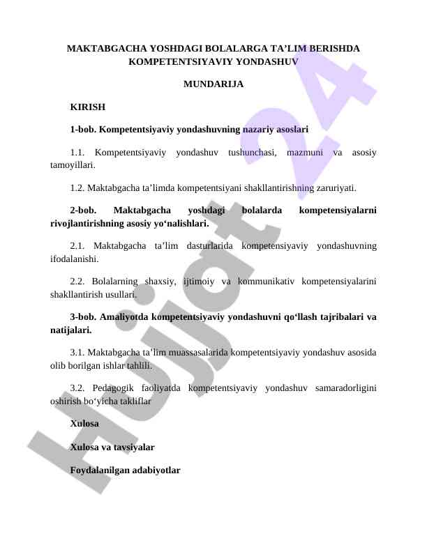 Maktabgacha yoshdagi bolalarga taʼlim berishda kompetentsiya