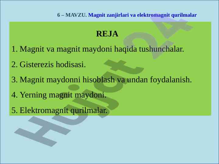 Magnit zanjirlari va elektromagnit qurilmalar tahlili