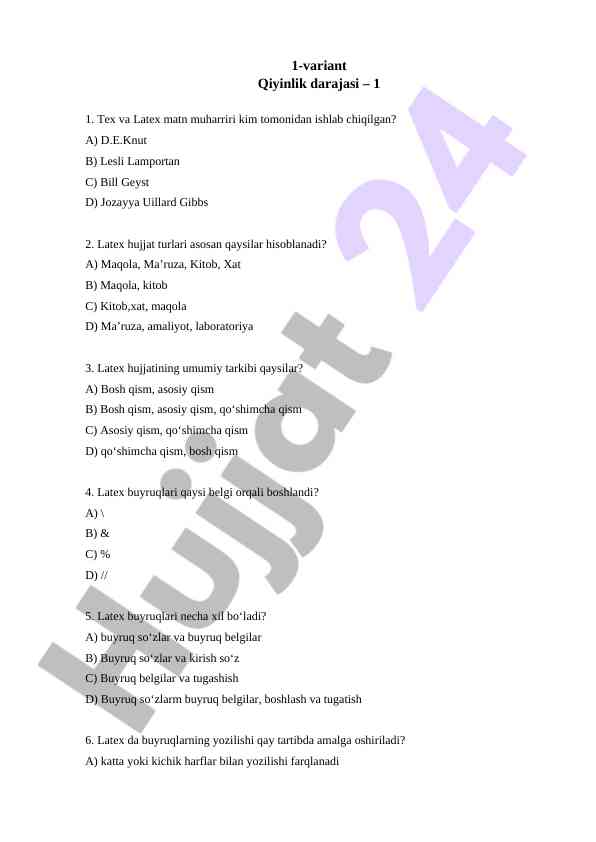 Latex dasturi haqida test savollari