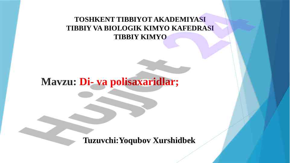 Di- va polisaxaridlar tushunchalari va xossalari