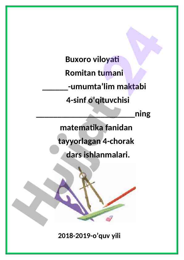 Matematika dars ishlanmalari 4-sinf uchun