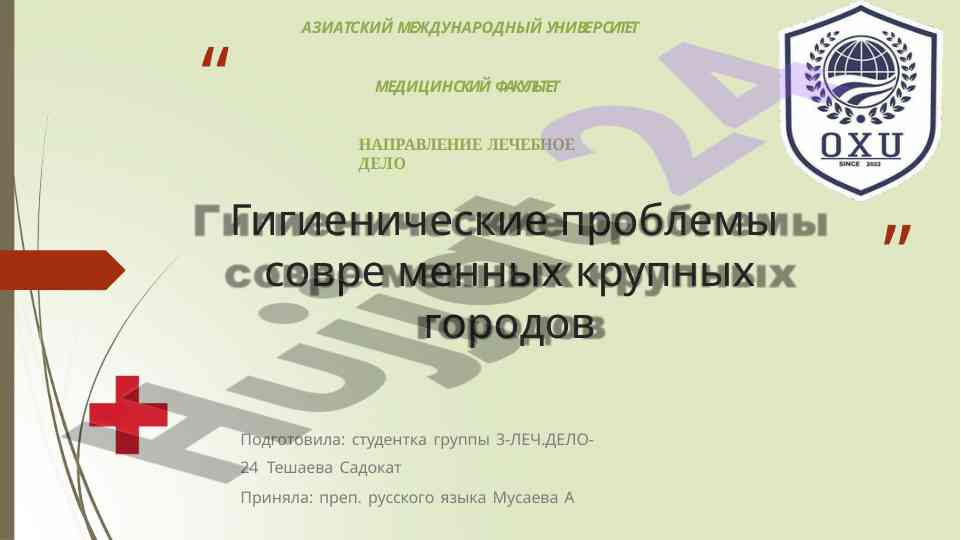 Гигиенические проблемы современных городов
