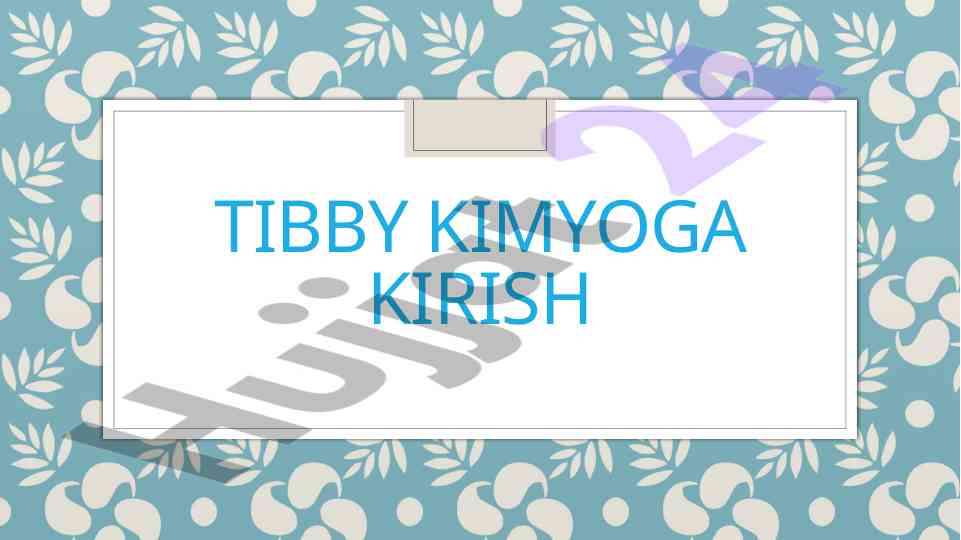 Kimyoga kirish darsidan o‘quv qo‘llanma