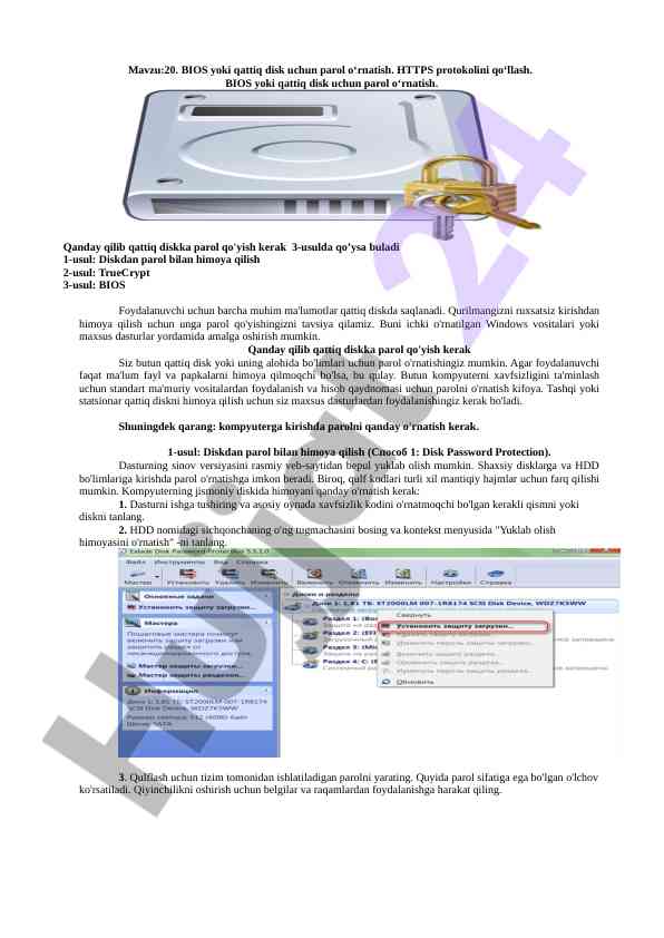 Bios va qattiq disk uchun parol o‘rnatish usullari