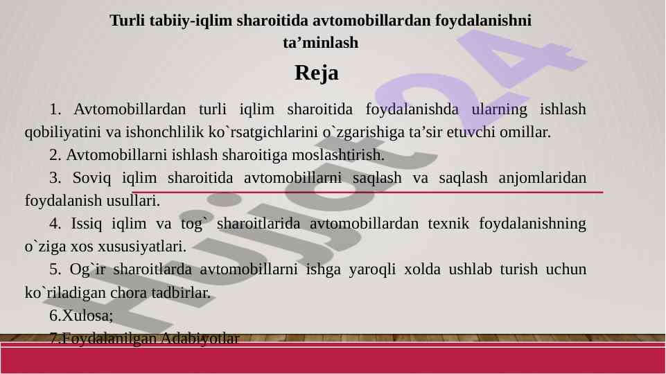 Avtomobillarni Iqlim Sharoitida Foydalanish