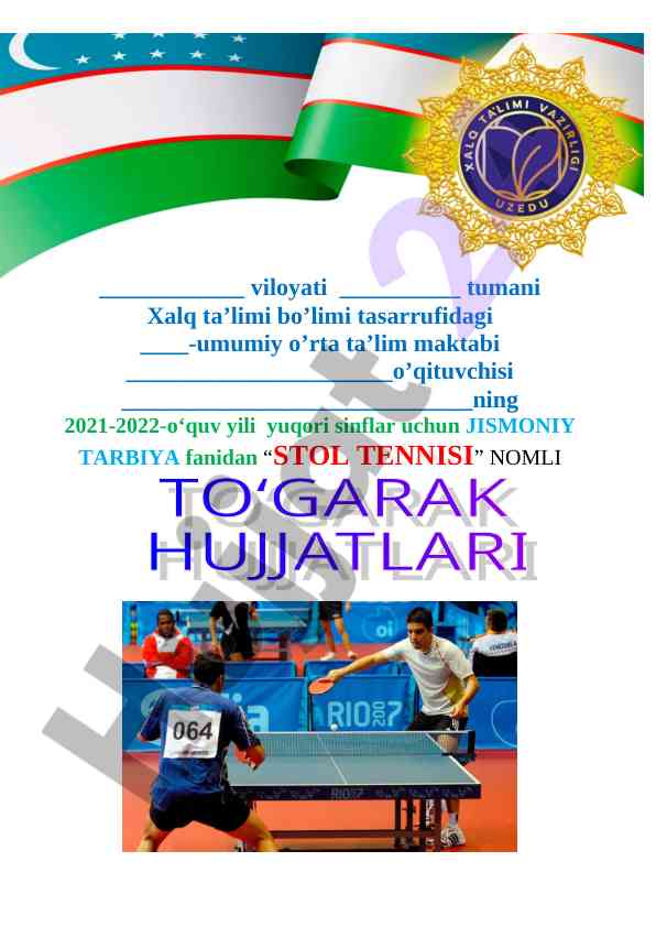Stol tennisiga oid jismoniy tarbiya darslari
