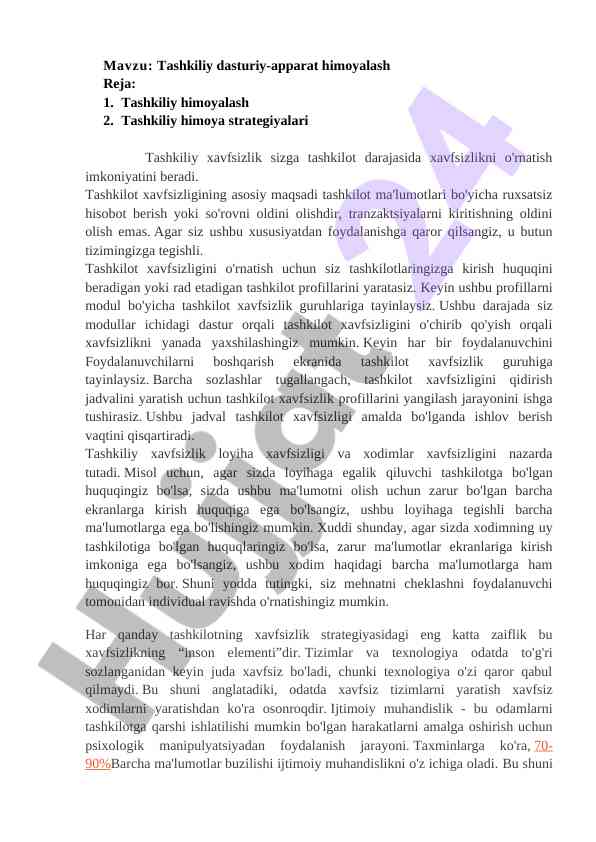 Tashkiliy dasturiy-aparat himoyalash metodik qo'llanma