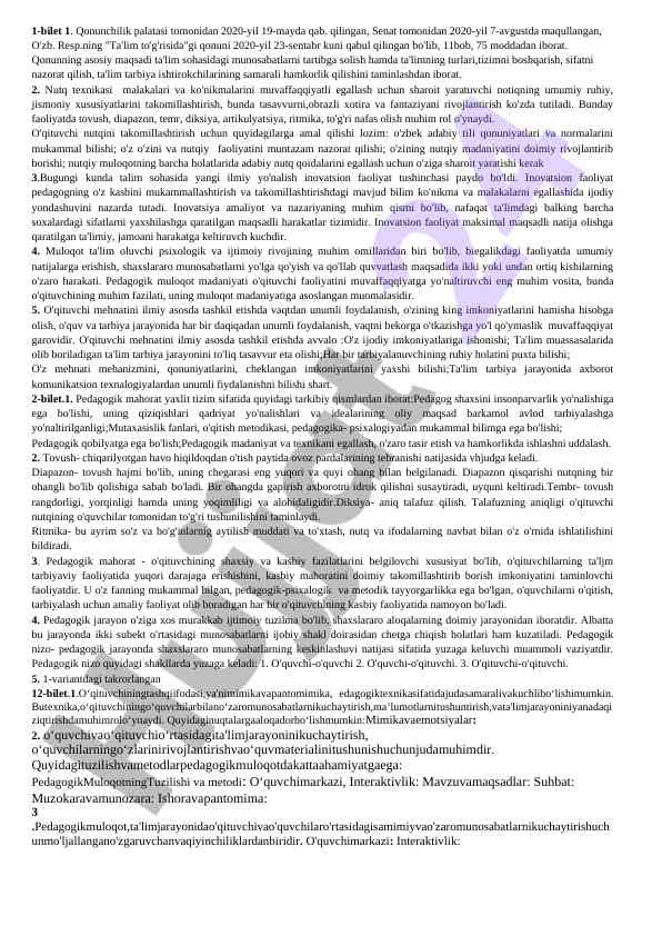 Ta'lim qonuni va nutq texnikasi malakalari