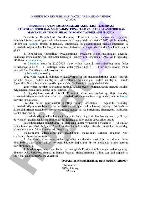 Ixtisoslashtirilgan maktablar tarmog‘ini kengaytirish