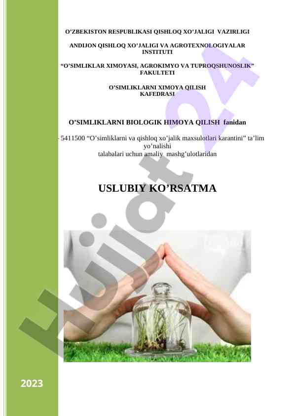 O’simliklarni himoya qilish uslubiy ko’rsatma