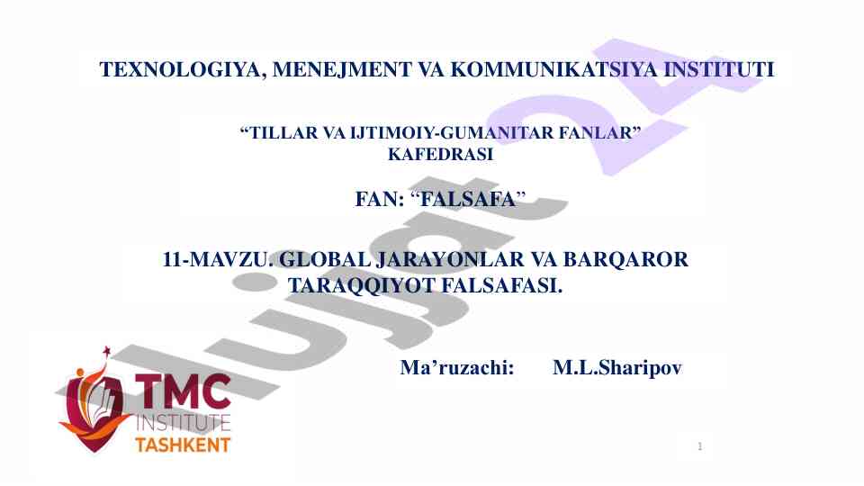 Global jarayonlar va barqaror taraqqiyot falsafasi