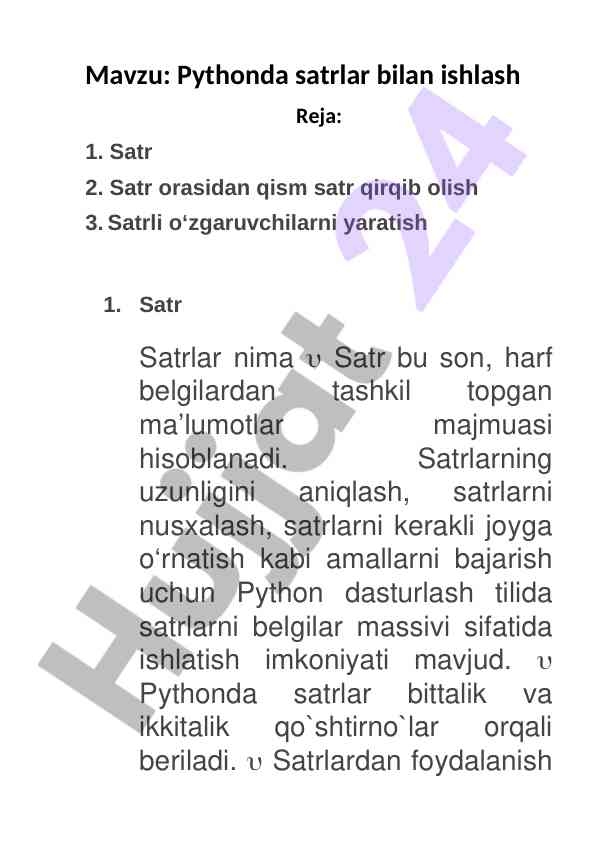 Pythonda satrlar bilan ishlashning asosiy qoidalari
