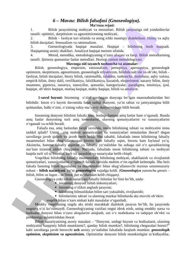 Bilish falsafasi: gnoseologiya asoslari