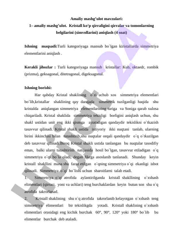 Kristall kop qirraliklarini aniqlash
