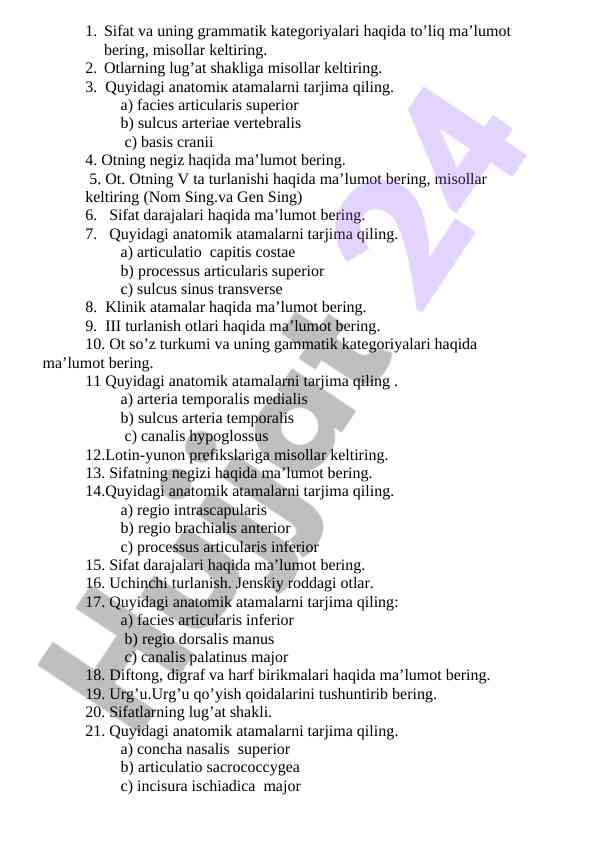 Grammatika kategoriyalari va anatomik terminologiyalar