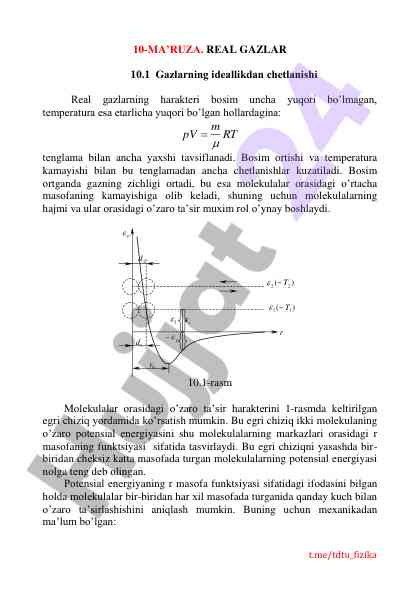 Real gazlarning harakteristikasi va tenzor modellar