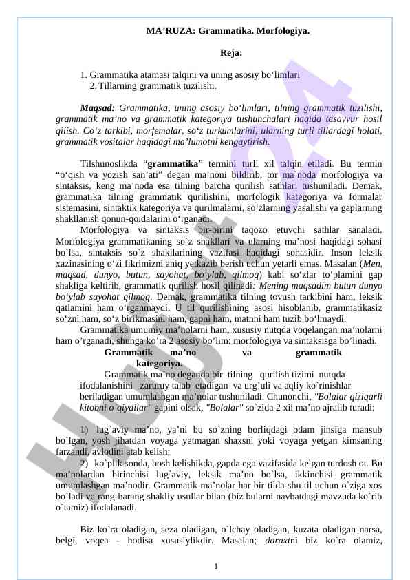 Grammatika va morfologiya asoslari